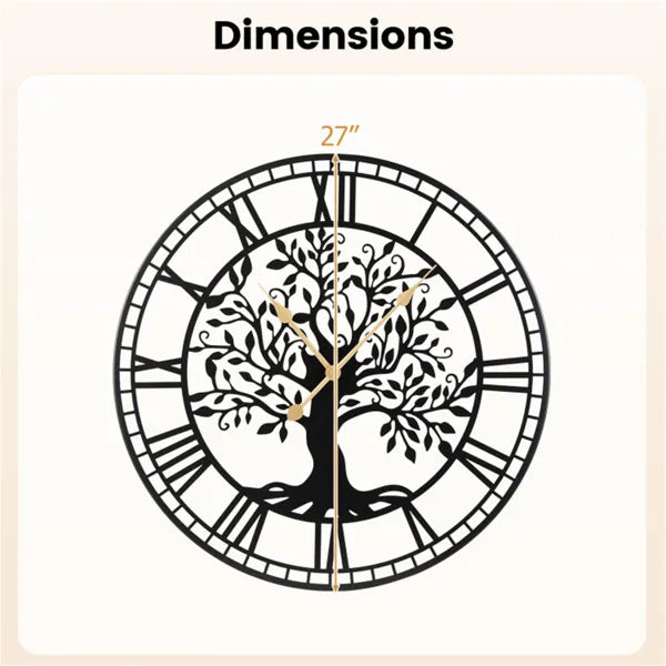 Black Tree Of Life Decorative Wall Clock - Modern Metal Silhouette