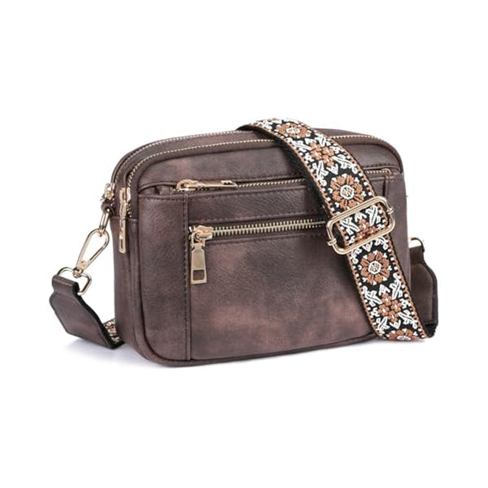 Triple Zipper Shoulder Bag Multi-functional Floral Crossbody