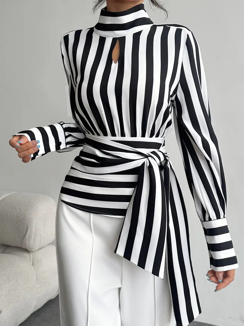 Scarf-Neck Long-Sleeve Shirt - Vintage Elegant Women's Top