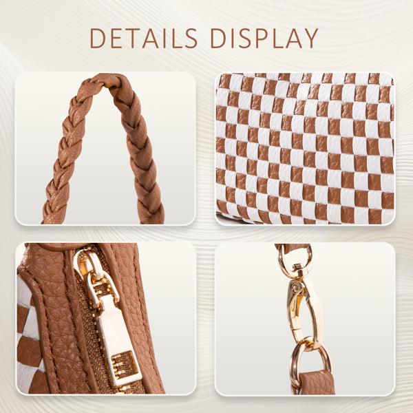 Women Woven Hobo Handbag For Women Fashion Vegan Leather Tote Bag For Women