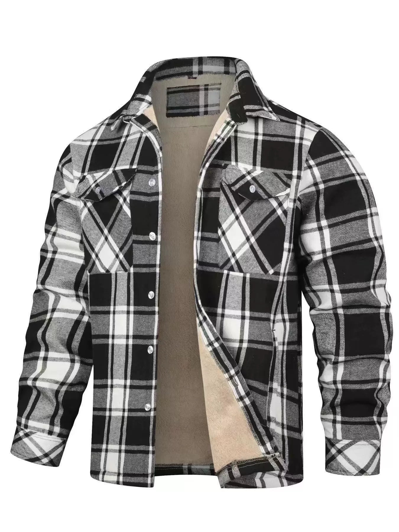 Men's Fleece Lined Plaid Jacket | Long Sleeve Coat