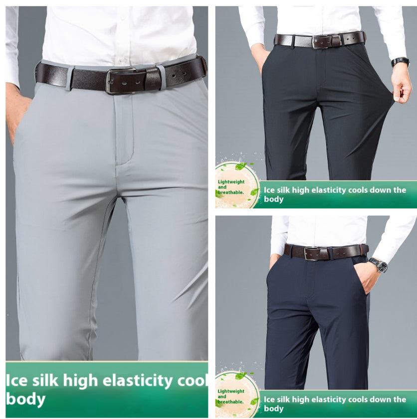 Men's Ice Silk Casual Pants - High Elastic Jinammonia Comfort
