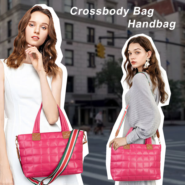 Quilted Puffer Tote Bag - Lightweight Padded Crossbody