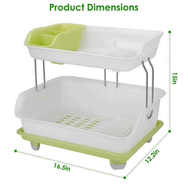 2-Tier Dish Drying Rack - Cutlery Drainer & Kitchen Organizer