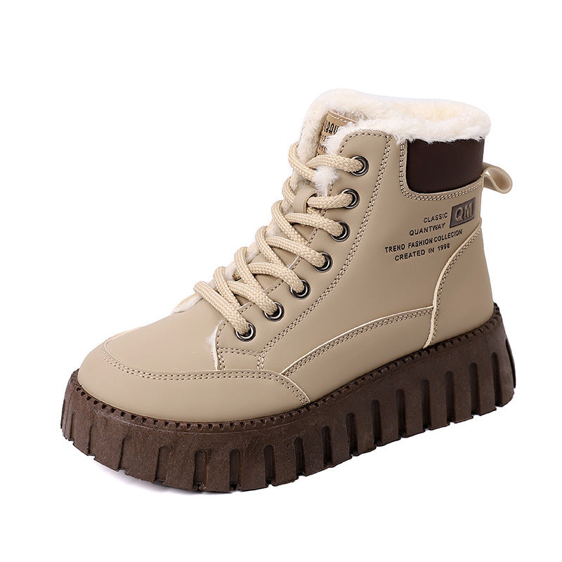 Lace-up Snow Boots - Winter Warm Fleece Flat Shoes For Women