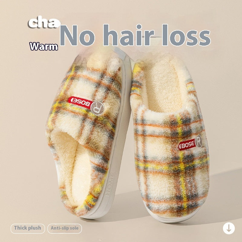 Plaid Cotton Home Shoes - Women's Plush Warm Non-slip Slippers
