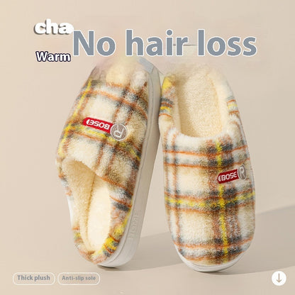 Plaid Cotton Home Shoes - Women's Plush Warm Non-slip Slippers