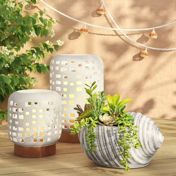 Pillar Ceramic Lantern Candle Holder White