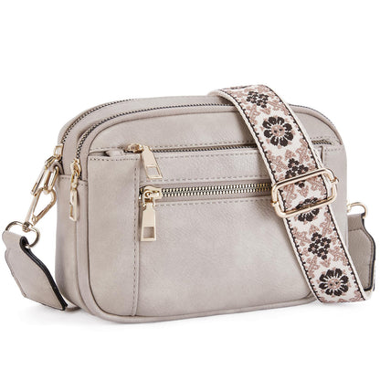 Triple Zipper Shoulder Bag Multi-functional Floral Crossbody