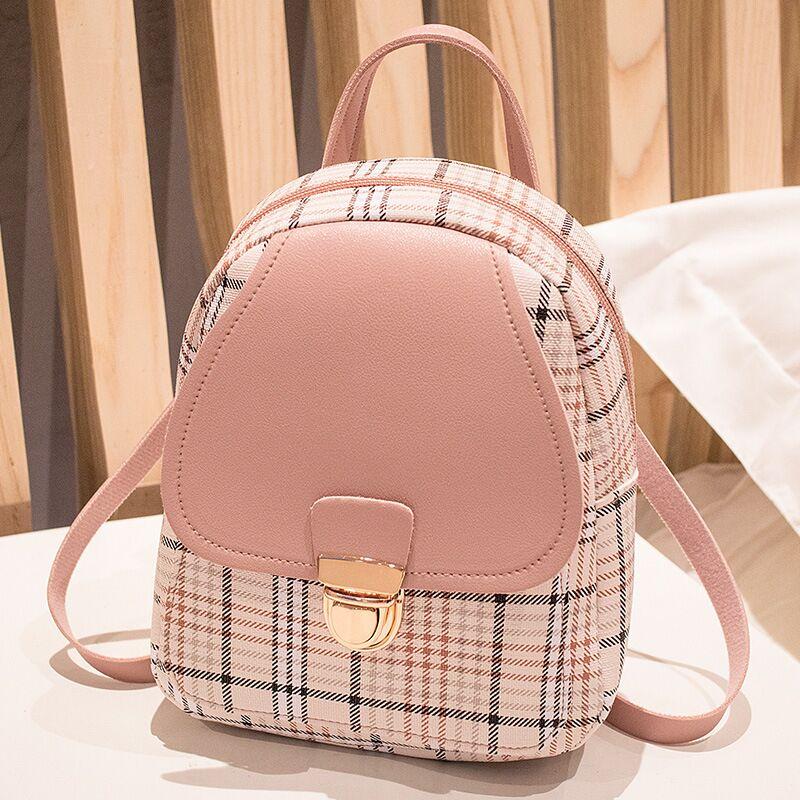 Ladies Check Lock Small Backpack - One Shoulder Diagonal Handbag