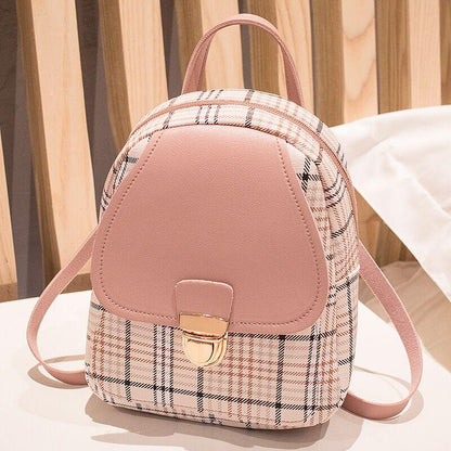 Ladies Check Lock Small Backpack - One Shoulder Diagonal Handbag