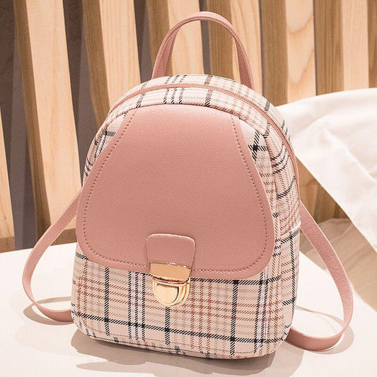 Ladies Check Lock Small Backpack - One Shoulder Diagonal Handbag