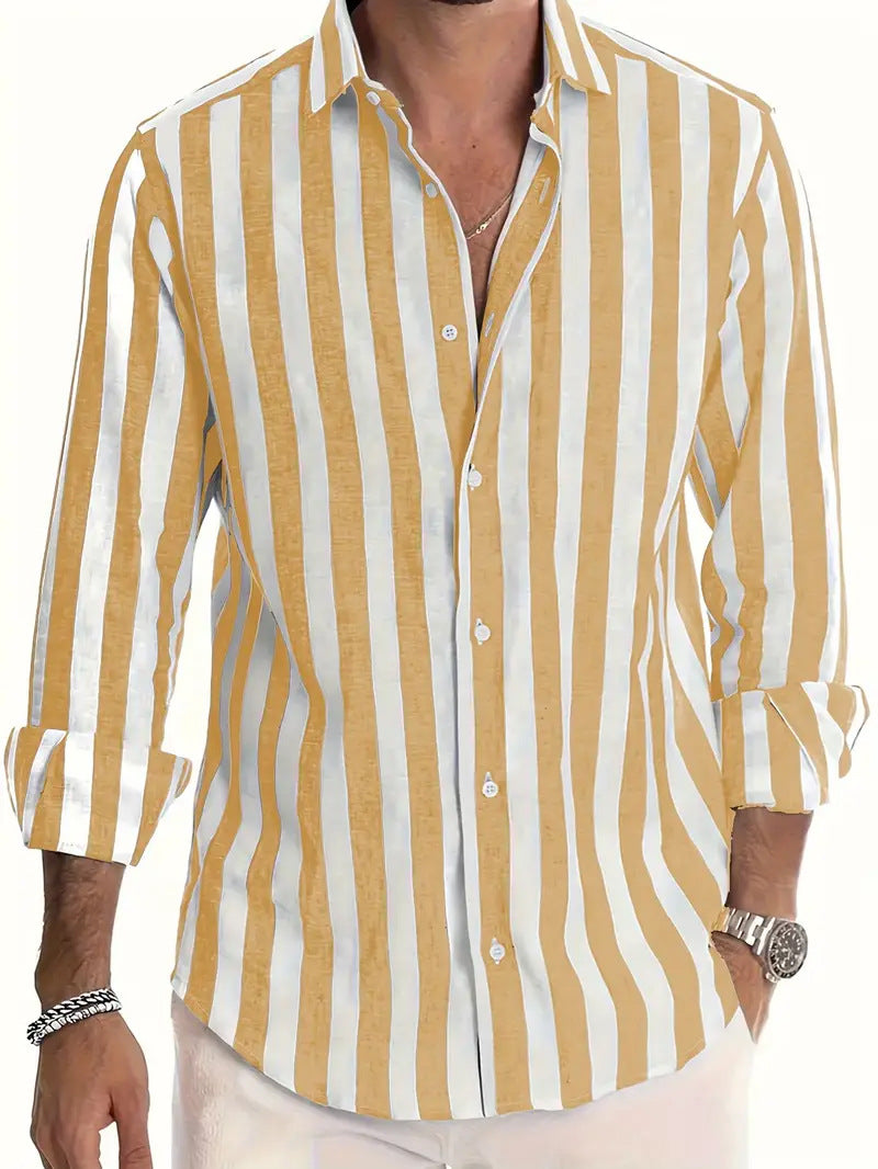 Men's Striped Casual Shirt | Loose Long Sleeve Shirt
