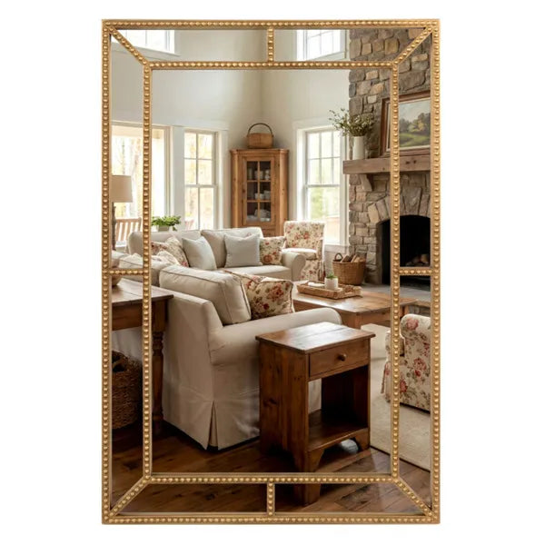 Gold Beaded Metal Frame Decorative Wall Mirror - 36"x24" Wall Decor