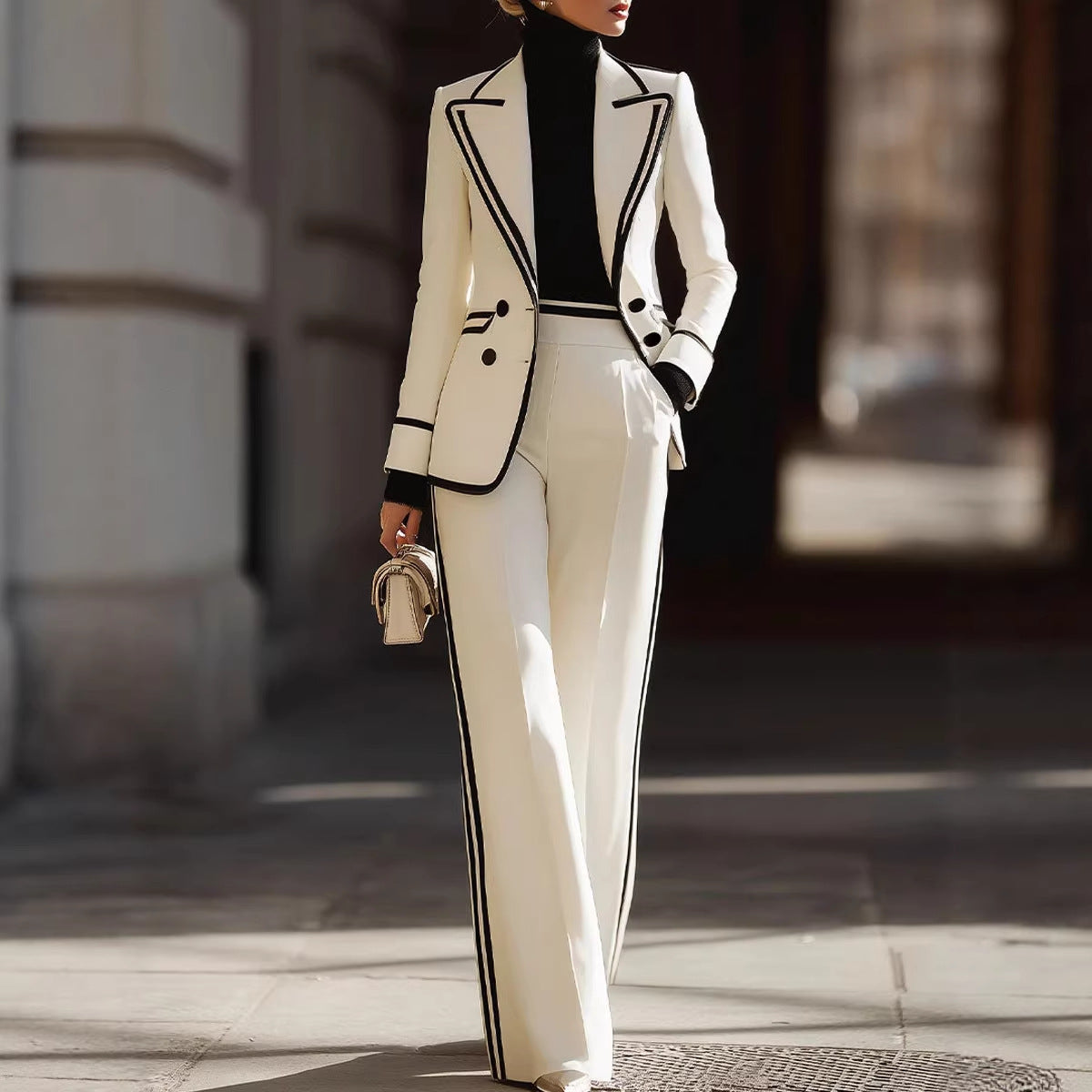 Double Breasted Suit Jacket and Pants Set - Casual Suit Set