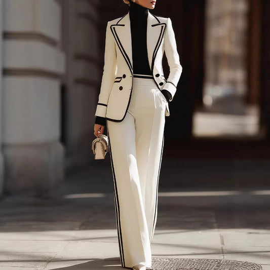 Double Breasted Suit Jacket and Pants Set - Casual Suit Set