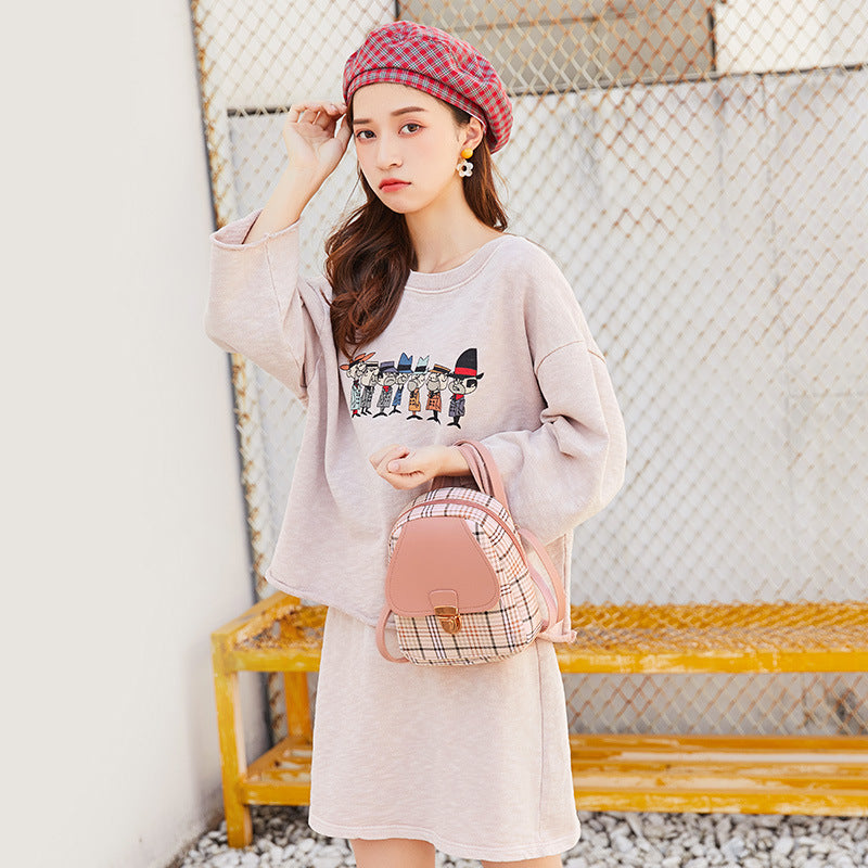 Ladies Check Lock Small Backpack - One Shoulder Diagonal Handbag