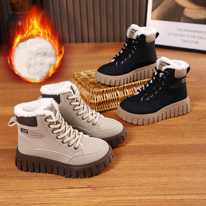 Lace-up Snow Boots - Winter Warm Fleece Flat Shoes For Women