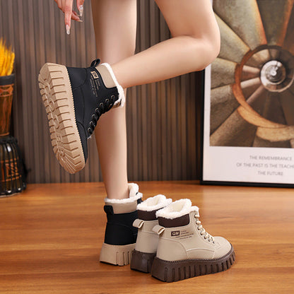 Lace-up Snow Boots - Winter Warm Fleece Flat Shoes For Women