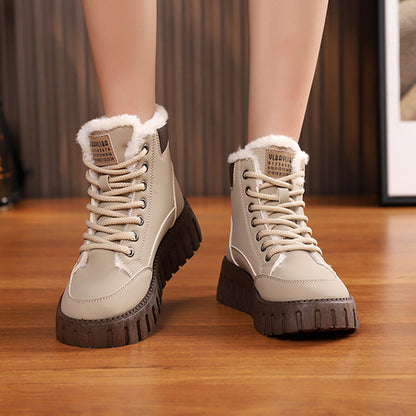 Lace-up Snow Boots - Winter Warm Fleece Flat Shoes For Women