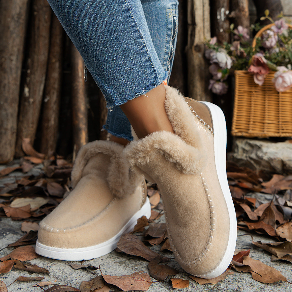 Plush Fleece Lined Boots - Warm Winter Thick Flat Shoes