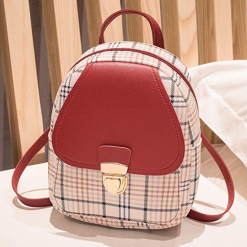 Ladies Check Lock Small Backpack - One Shoulder Diagonal Handbag