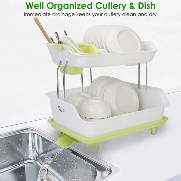 2-Tier Dish Drying Rack - Cutlery Drainer & Kitchen Organizer
