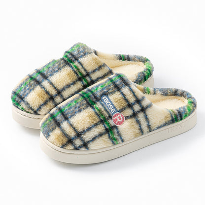 Plaid Cotton Home Shoes - Women's Plush Warm Non-slip Slippers