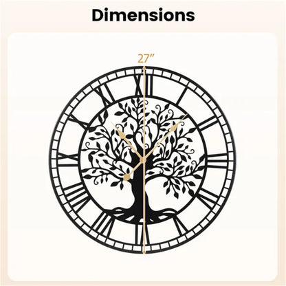 Black Tree Of Life Decorative Wall Clock - Modern Metal Silhouette