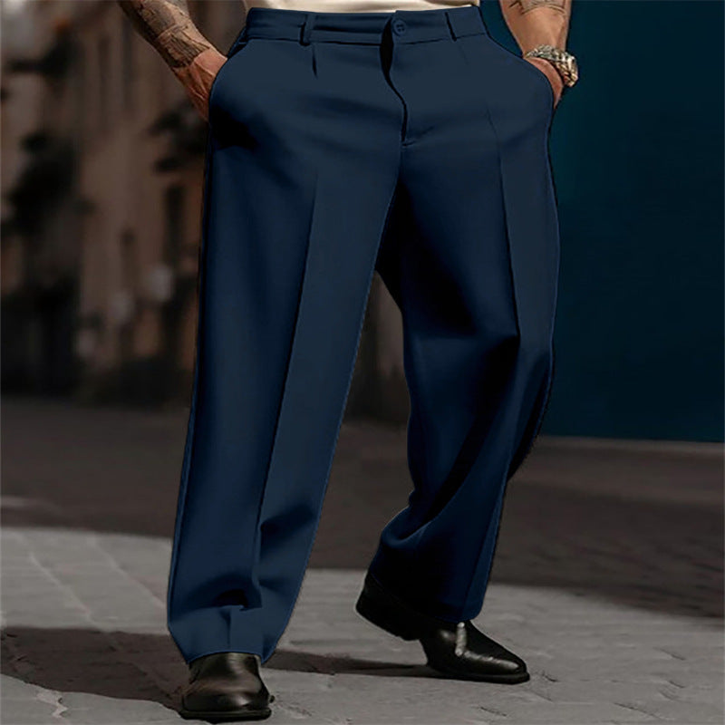 Men's Straight Suit Pants - Breathable Diagonal Pocket Slacks