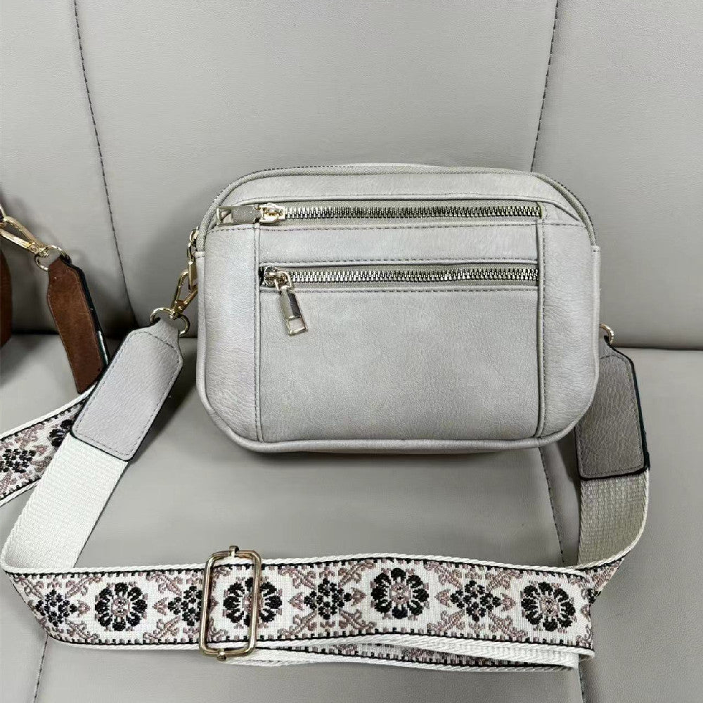Triple Zipper Shoulder Bag Multi-functional Floral Crossbody