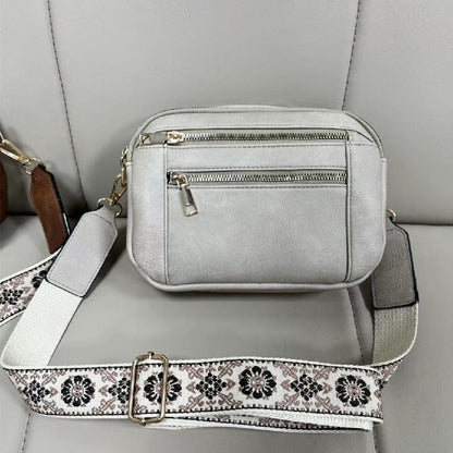 Triple Zipper Shoulder Bag Multi-functional Floral Crossbody