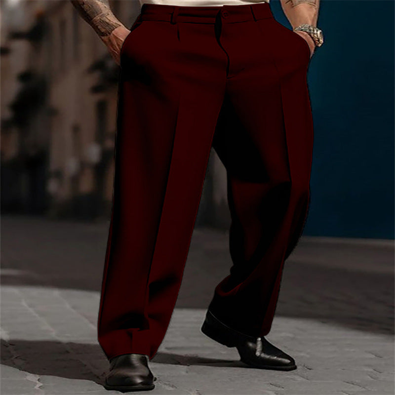 Men's Straight Suit Pants - Breathable Diagonal Pocket Slacks