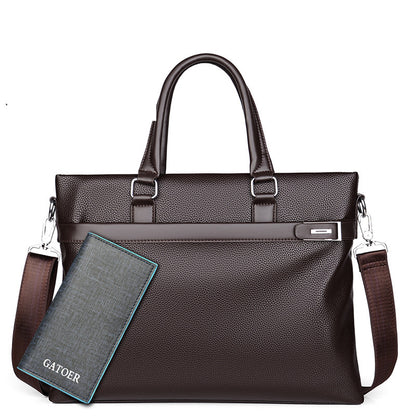 Large Capacity Leather Briefcase - Men's Soft Business Bag