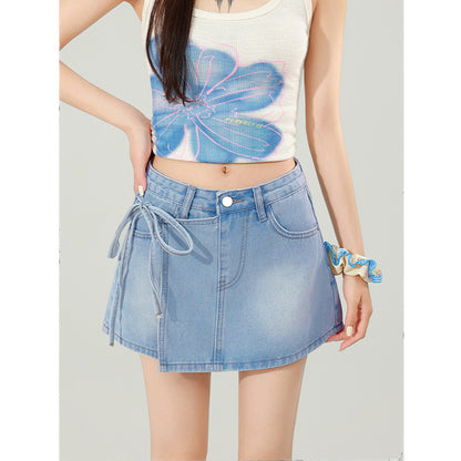 High-waisted Slimming Denim Skirt - Instagram Style With Ties