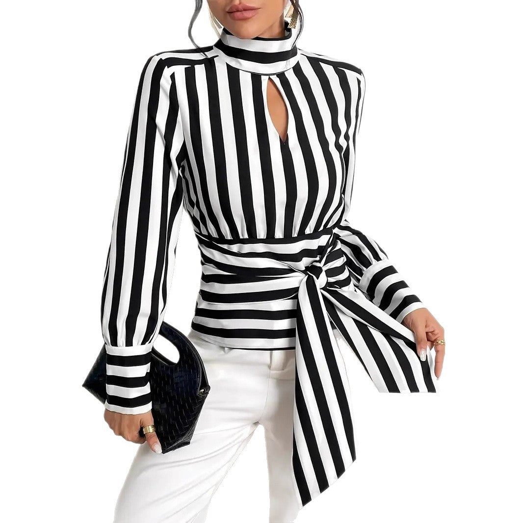 Scarf-Neck Long-Sleeve Shirt - Vintage Elegant Women's Top