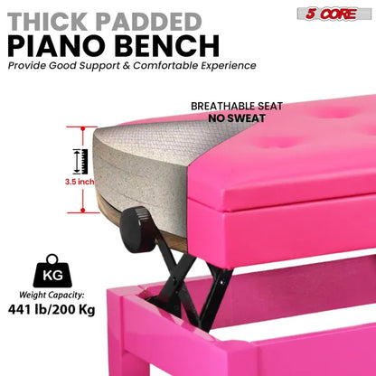 5 Core Duet Piano Bench - 3.5 Inch Padded Height Adjustable Stool