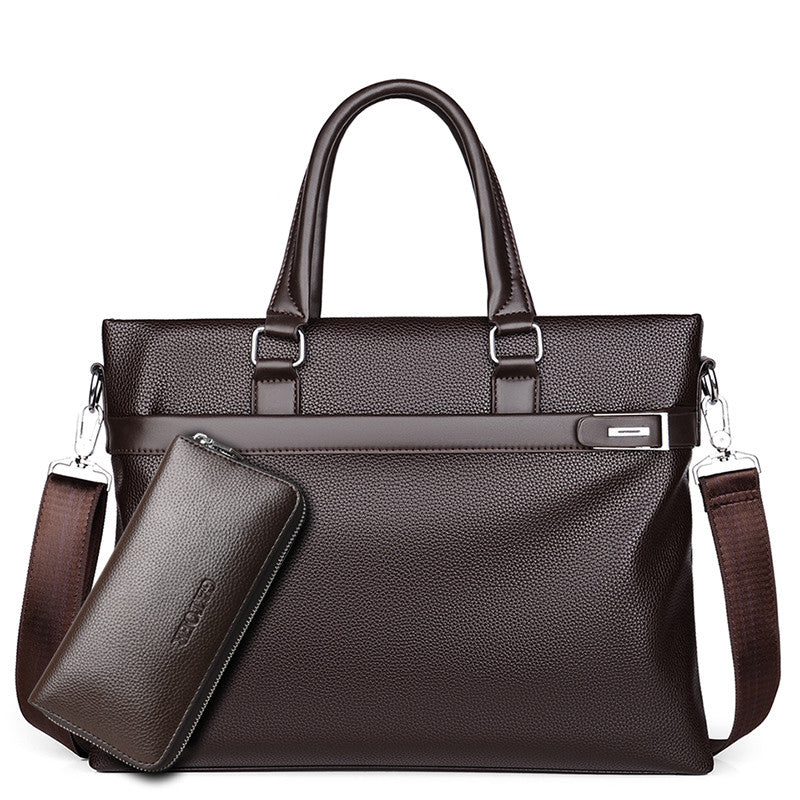 Large Capacity Leather Briefcase - Men's Soft Business Bag
