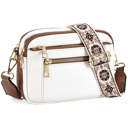 Triple Zipper Shoulder Bag Multi-functional Floral Crossbody