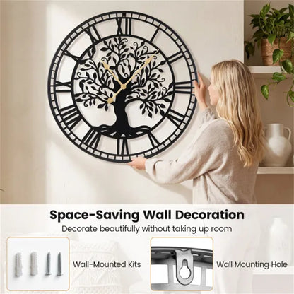 Black Tree Of Life Decorative Wall Clock - Modern Metal Silhouette