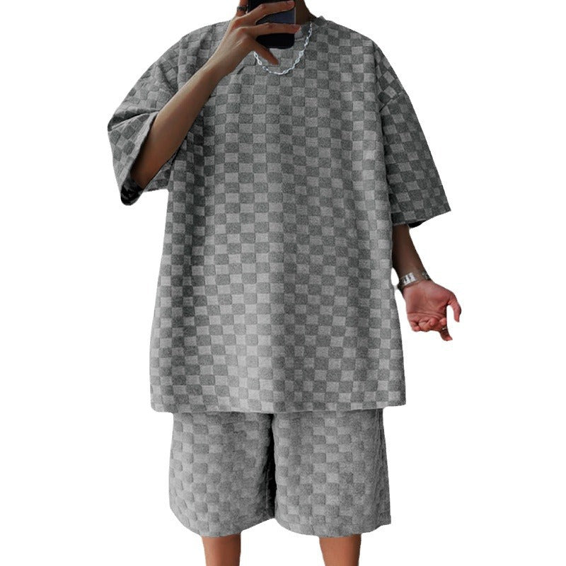 Men's Plaid Casual Shorts Set | Jacquard Loose Suit