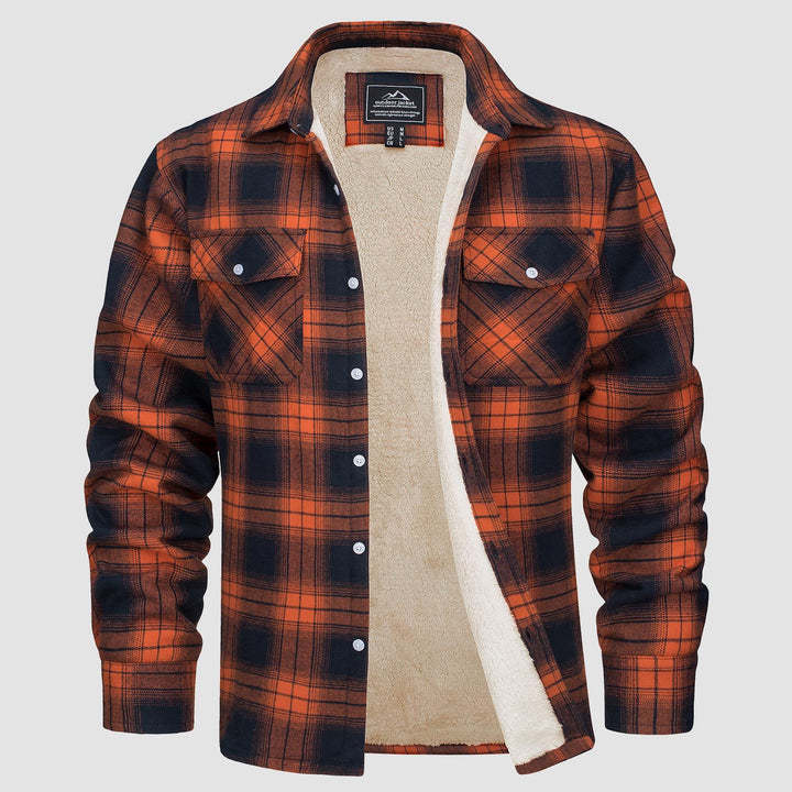 Men's Fleece Lined Plaid Jacket | Long Sleeve Coat