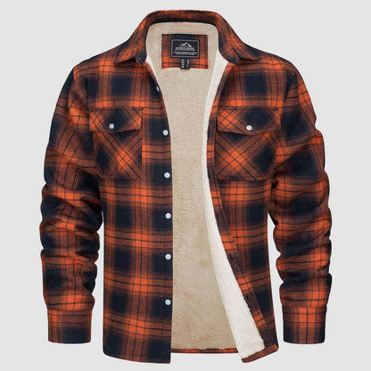 Men's Fleece Lined Plaid Jacket | Long Sleeve Coat