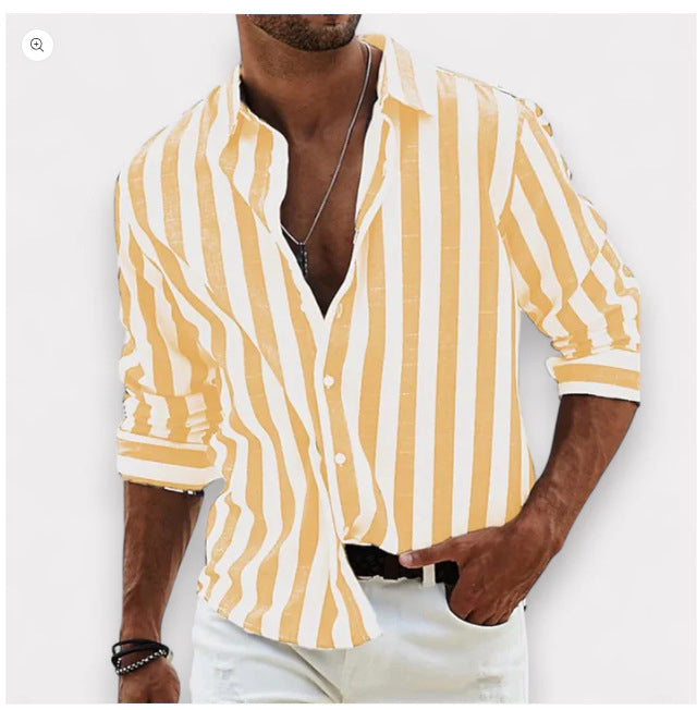 Men's Striped Casual Shirt | Loose Long Sleeve Shirt