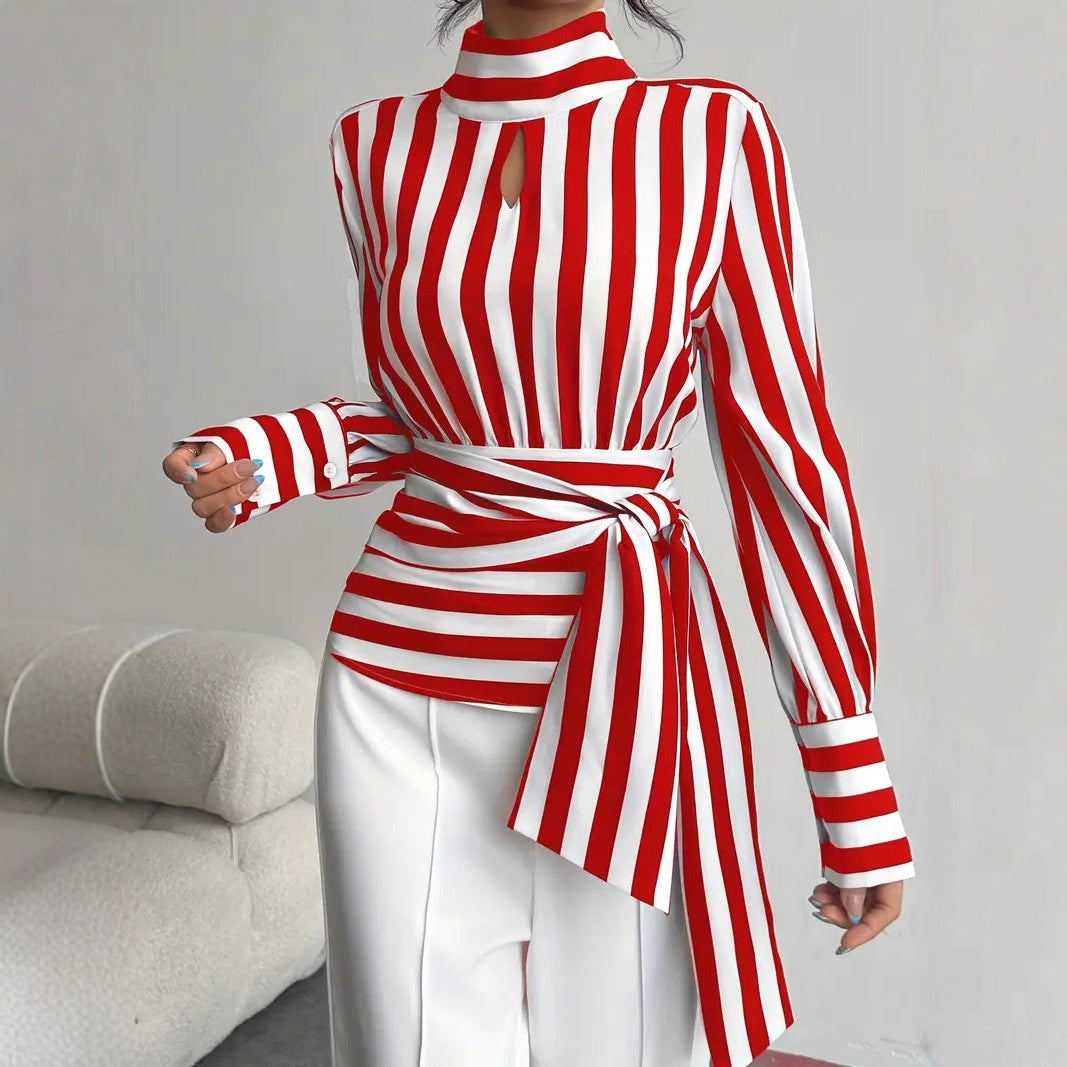 Scarf-Neck Long-Sleeve Shirt - Vintage Elegant Women's Top