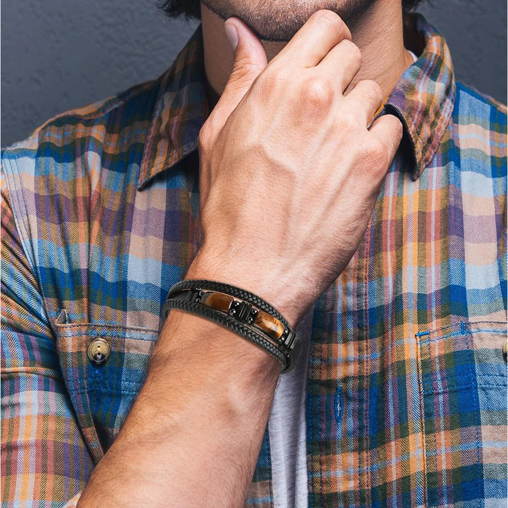 Tiger Eye Bracelet | Handmade Leather Braided Healing Bracelet