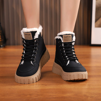 Lace-up Snow Boots - Winter Warm Fleece Flat Shoes For Women