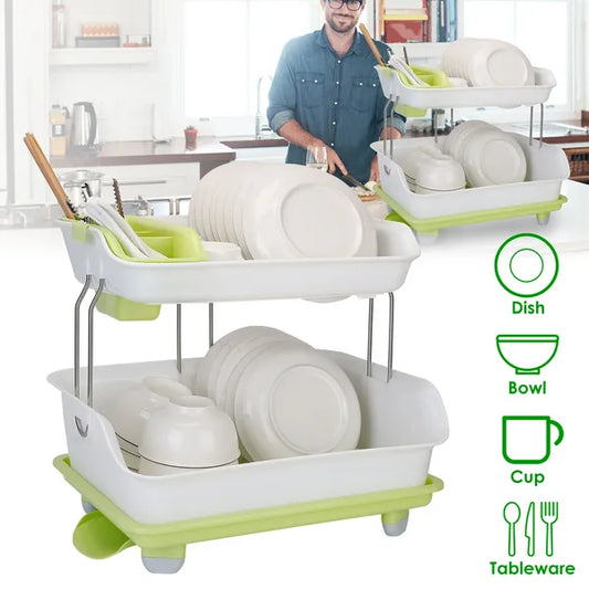 2-Tier Dish Drying Rack - Cutlery Drainer & Kitchen Organizer
