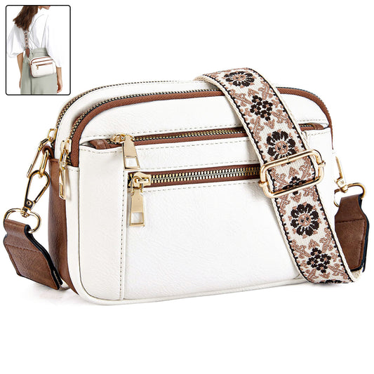Triple Zipper Shoulder Bag Multi-functional Floral Crossbody