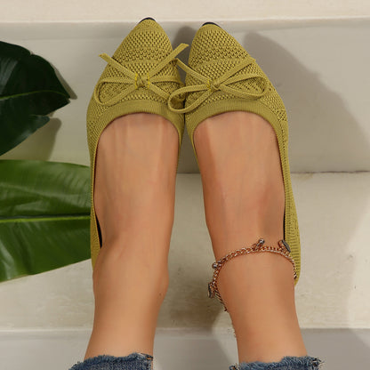 Bow Knitted Loafers - Ins Fashion Pointed-toed Women's Flats